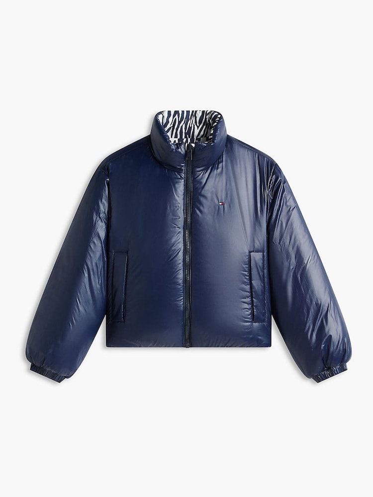 Tommy Hilfiger Blue Zebra Print Reversible Relaxed Puffer Jacket - Image 8 of 8 Tommy Hilfiger Blue Zebra Print Reversible Relaxed Puffer Jacket - Image 8 of 8