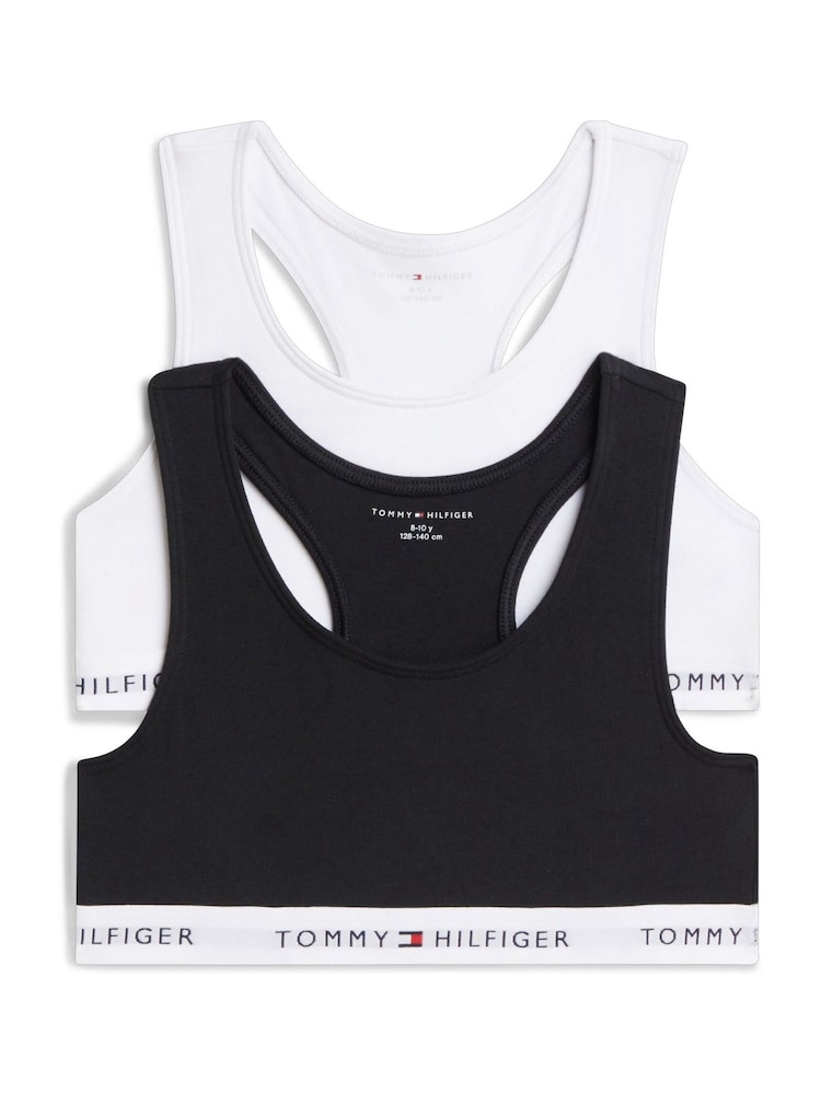 Tommy Hilfiger White/Black Signature Logo Racerback Bralettes 2-Pack - Image 1 of 3 Tommy Hilfiger White/Black Signature Logo Racerback Bralettes 2-Pack - Image 1 of 3