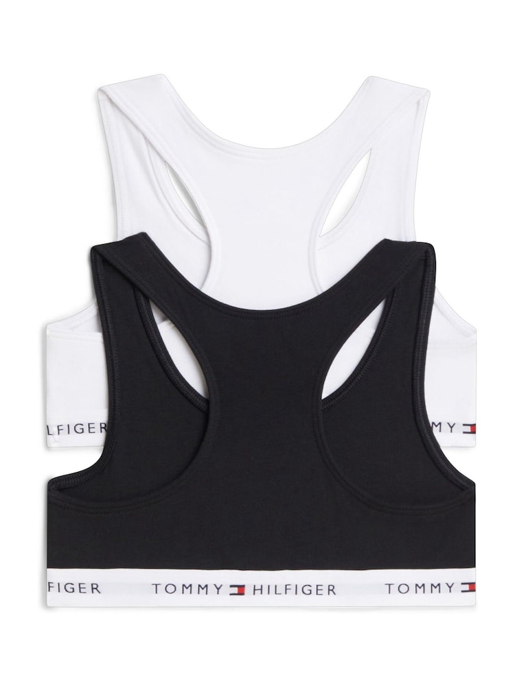 Tommy Hilfiger White/Black Signature Logo Racerback Bralettes 2-Pack - Image 2 of 3 Tommy Hilfiger White/Black Signature Logo Racerback Bralettes 2-Pack - Image 2 of 3