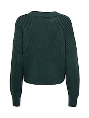 Grün - ONLY Ribbed Button Front V-Neck Cardigan - Bild 4 von 5