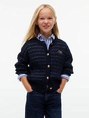 Синій - Tommy Hilfiger Cable Knit Gold-Tone Button Relaxed Cardigan - Image 1 of 6