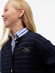 Синій - Tommy Hilfiger Cable Knit Gold-Tone Button Relaxed Cardigan - Image 3 of 6