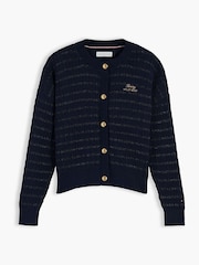 Синій - Tommy Hilfiger Cable Knit Gold-Tone Button Relaxed Cardigan - Image 5 of 6