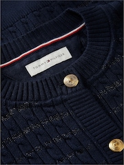 Синій - Tommy Hilfiger Cable Knit Gold-Tone Button Relaxed Cardigan - Image 6 of 6