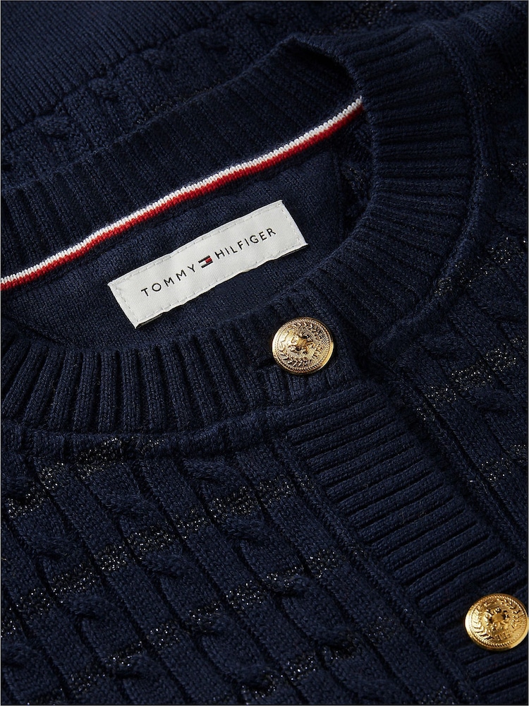 Синій - Tommy Hilfiger Cable Knit Gold-Tone Button Relaxed Cardigan - Image 6 of 6 Синій - Tommy Hilfiger Cable Knit Gold-Tone Button Relaxed Cardigan - Image 6 of 6