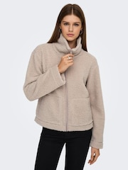 ONLY Cream Zip Front Teddy Jacket - Image 1 of 7