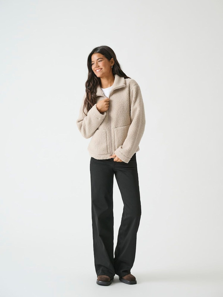 ONLY Cream Zip Front Teddy Jacket - Image 1 of 7 ONLY Cream Zip Front Teddy Jacket - Image 1 of 7