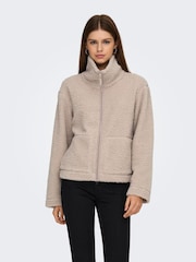 ONLY Cream Zip Front Teddy Jacket - Image 4 of 7