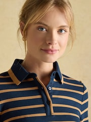 Joules Fairfield Navy Blue & Brown Ribbed Long Sleeve Striped Polo Shirt - Image 3 of 8