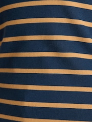 Joules Fairfield Navy Blue & Brown Ribbed Long Sleeve Striped Polo Shirt - Image 4 of 8