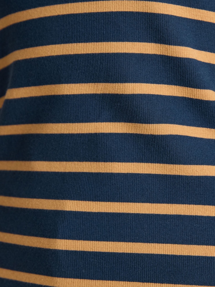 Joules Fairfield Navy Blue & Brown Ribbed Long Sleeve Striped Polo Shirt - Image 4 of 8