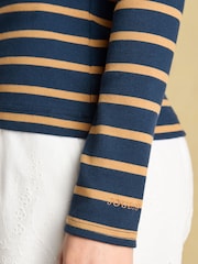 Joules Fairfield Navy Blue & Brown Ribbed Long Sleeve Striped Polo Shirt - Image 6 of 8