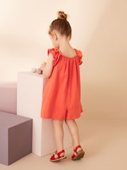 Coral Pink Embellished 100% Cotton Playsuit (3mths-7yrs) - Image 3 of 8