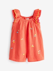 Coral Pink Embellished 100% Cotton Playsuit (3mths-7yrs) - Image 5 of 8