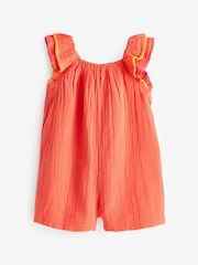 Coral Pink Embellished 100% Cotton Playsuit (3mths-7yrs) - Image 6 of 8