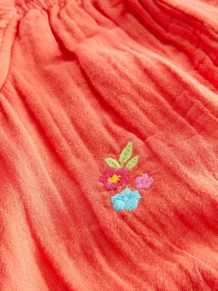 Coral Pink Embellished 100% Cotton Playsuit (3mths-7yrs) - Image 8 of 8 Coral Pink Embellished 100% Cotton Playsuit (3mths-7yrs) - Image 8 of 8