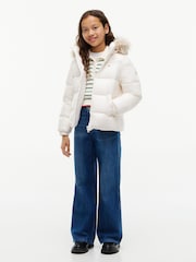 Tommy Hilfiger White Essential Faux Fur Trim Down Jacket - Image 2 of 7