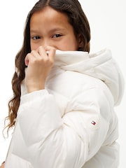 Tommy Hilfiger White Essential Faux Fur Trim Down Jacket - Image 4 of 7