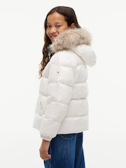 Tommy Hilfiger White Essential Faux Fur Trim Down Jacket - Image 5 of 7