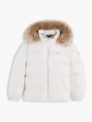 Tommy Hilfiger White Essential Faux Fur Trim Down Jacket - Image 6 of 7