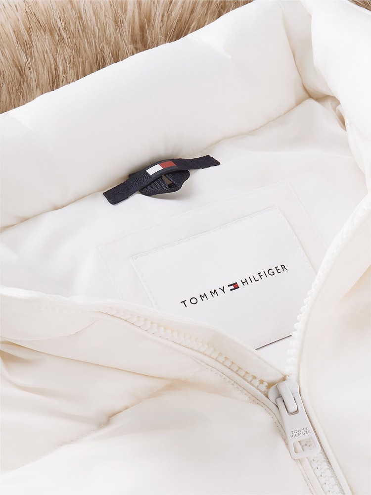 Tommy Hilfiger White Essential Faux Fur Trim Down Jacket - Image 7 of 7 Tommy Hilfiger White Essential Faux Fur Trim Down Jacket - Image 7 of 7