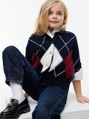 Tommy Hilfiger Blue Argyle Relaxed Cardigan With Wool - Image 3 of 6