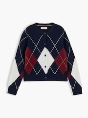 Tommy Hilfiger Blue Argyle Relaxed Cardigan With Wool - Image 5 of 6