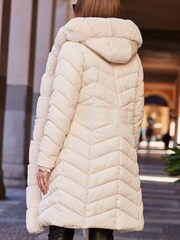 Sosandar Natural Faux Fur Edged Padded Coat - Image 2 of 5