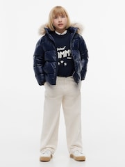 Tommy Hilfiger Blue Essential Faux Fur Trim Down Jacket - Image 2 of 7
