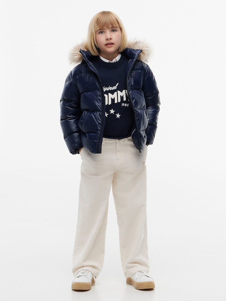 Tommy Hilfiger Blue Essential Faux Fur Trim Down Jacket - Image 2 of 7 Tommy Hilfiger Blue Essential Faux Fur Trim Down Jacket - Image 2 of 7