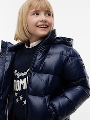 Tommy Hilfiger Blue Essential Faux Fur Trim Down Jacket - Image 3 of 7