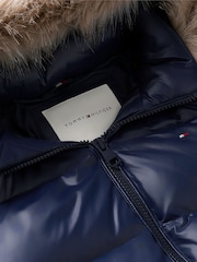 Tommy Hilfiger Blue Essential Faux Fur Trim Down Jacket - Image 7 of 7