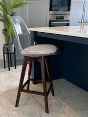 Fusion Living Light Grey Soho Clear Plastic Bar Stool with Dark Wood Legs - Image 1 of 5