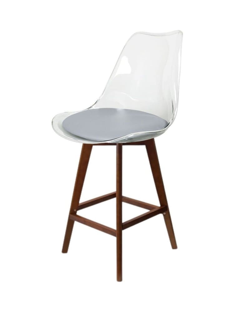 Fusion Living Light Grey Soho Clear Plastic Bar Stool with Dark Wood Legs - Image 2 of 5