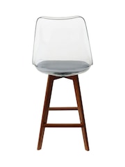 Fusion Living Light Grey Soho Clear Plastic Bar Stool with Dark Wood Legs - Image 3 of 5