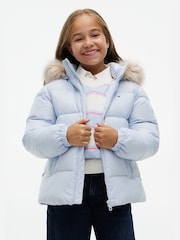 Tommy Hilfiger Sky Blue Essential Faux Fur Trim Down Jacket - Image 1 of 6