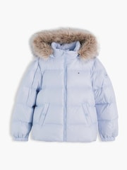 Tommy Hilfiger Sky Blue Essential Faux Fur Trim Down Jacket - Image 5 of 6
