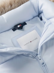 Tommy Hilfiger Sky Blue Essential Faux Fur Trim Down Jacket - Image 6 of 6
