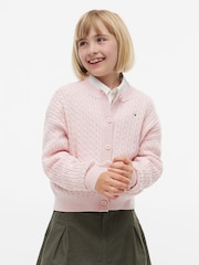 Tommy Hilfiger Pink Relaxed Cable Knit Cardigan - Image 1 of 6