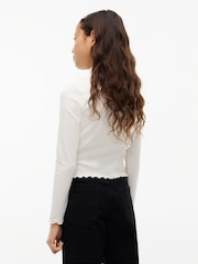 Tommy Hilfiger White Essential Ruffle Ribbed Long Sleeve Top - Image 2 of 6