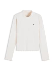 Tommy Hilfiger White Essential Ruffle Ribbed Long Sleeve Top - Image 5 of 6