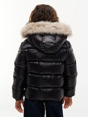 Tommy Hilfiger Black Essential Faux Fur Trim Down Jacket - Image 2 of 6