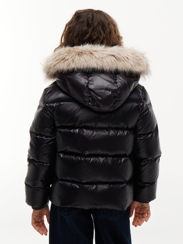Tommy Hilfiger Black Essential Faux Fur Trim Down Jacket - Image 2 of 6