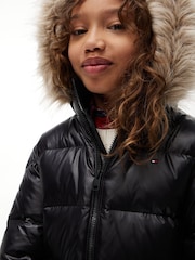Tommy Hilfiger Black Essential Faux Fur Trim Down Jacket - Image 4 of 6
