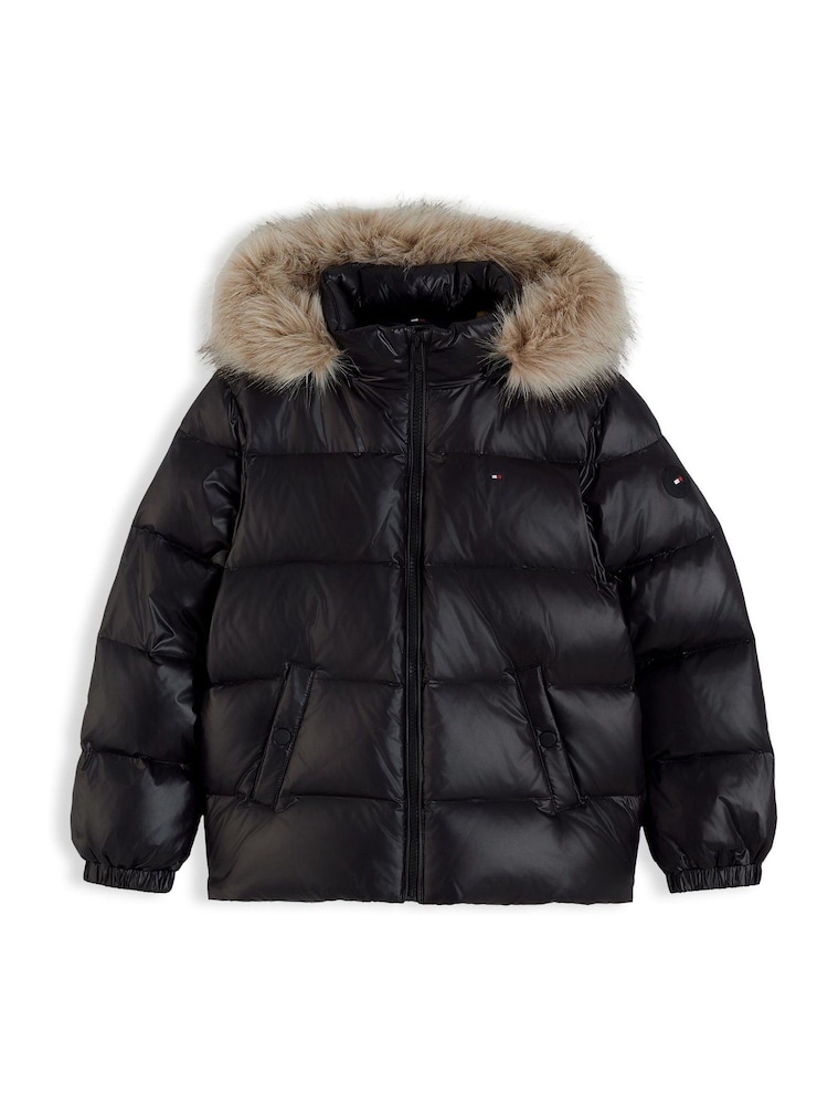 Tommy Hilfiger Black Essential Faux Fur Trim Down Jacket - Image 6 of 6
