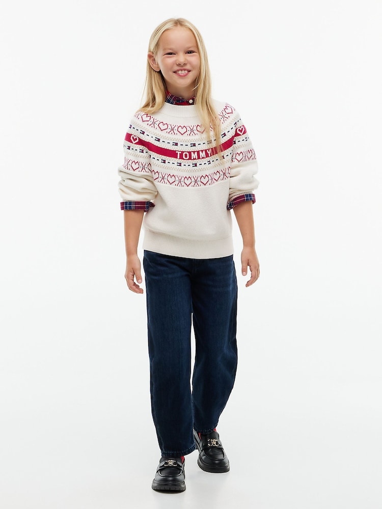 Tommy Hilfiger Cream Intarsia Fair Isle Relaxed Jumper - Image 2 of 5 Tommy Hilfiger Cream Intarsia Fair Isle Relaxed Jumper - Image 2 of 5