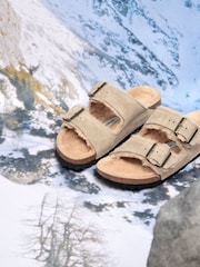 Birkenstock Cream Arizona Suede Shearling Sandals - Image 1 of 6