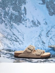 Birkenstock Cream Arizona Suede Shearling Sandals - Image 2 of 6