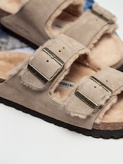 Birkenstock Cream Arizona Suede Shearling Sandals - Image 3 of 6