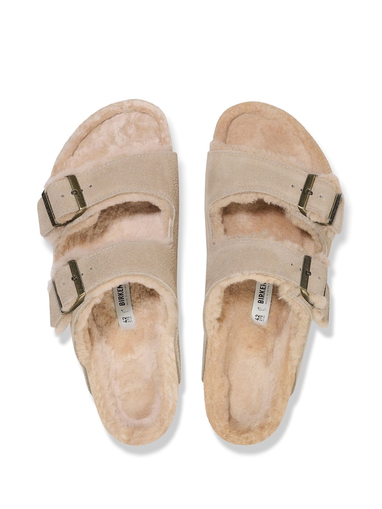 Birkenstock Cream Arizona Suede Shearling Sandals - Image 6 of 6